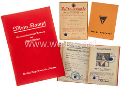 Adolf Hitler - persönlich signierte Ausgabe von " Mein Kampf " als Geschenk zu Weihnachten 1929 für die Trägerin des Goldenen Ehrenzeichen der NSDAP Nr. 76842 Magdalena Günther mit weiteren Dokumenten