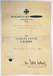 Eisernes Kreuz 2. Klasse 1939 - Verleihungsurkunde