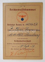 Reichsmusikkammer - Vorläufiger Ausweis zur Mitgliedschaft