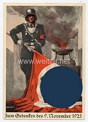 SS - farbige Propaganda-Postkarte - " Zum Gedenken des 9. November 1923 "