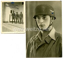 Luftwaffe Portraitfoto, Fallschirmjäger mit Fallschirmschützenbluse (Knochensack) und M38 Stahlhelm