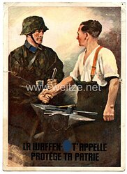 Waffen-SS - farbige Propaganda-Postkarte - "Wallon ! L´Armee du Socialisme t´appelle! Engage-Toi à la Waffen-SS