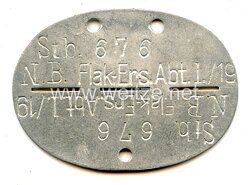 Wehrmacht Erkennungsmarke - Stabs- und Nachrichten-Batterie Flak-Ersatz-Abteilung 1. / 19.