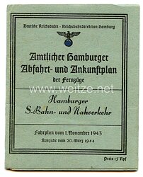 III. Reich - Amtlicher Hamburger Abfahrt und Ankunftplan der Fernzüge, Hamburger S- Bahn und Nahverkehr vom 1. Nov. 1943 bis 20. März 1944