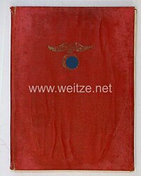 NSDAP - Mitgliedsbuch Nr. 214825 für einen Parteigenossen aus Wuppertal mit eingeklebten Verleihungszetteln für die NSDAP Dienstauszeichnung in Bronze, Silber und Gold !