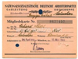 NSDAP - Ortsgruppe München, Gauleitung München Oberbayern, Mitgliedskarte Nr. 98277457