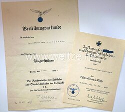 Luftwaffe - Urkundenpaar für den Unteroffizier vom VIII. Fliegerkorps