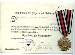 Ehrenkreuz für Frontkämpfer 1914-18 mit Urkunde