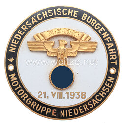 NSKK - nichttragbare Teilnehmerplakette - " Motorgruppe Niedersachsen 4. Niedersächsische Burgenfahrt 21.8.1938 "