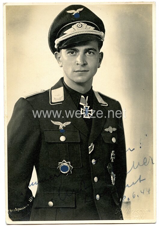 Luftwaffe - Originalunterschrift von Ritterkreuzträger Oberleutnant Kurt Ebener, Jagdgeschwader 4 