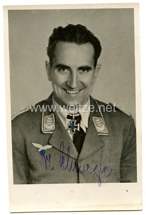 Luftwaffe - Originalunterschrift von Ritterkreuzträger Hauptmann Matthias "Teddy" Schwegler, Kampfgeschwader 51