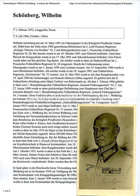 Wehrmacht Heer - Originalunterschrift von Generalleutnant Wilhelm Schönberg