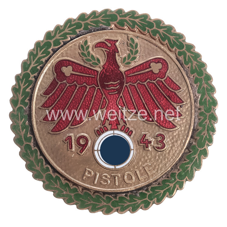 Standschützenverband Tirol-Vorarlberg - Gaumeisterabzeichen 1943 in Gold mit Eichenlaubkranz "Pistole"