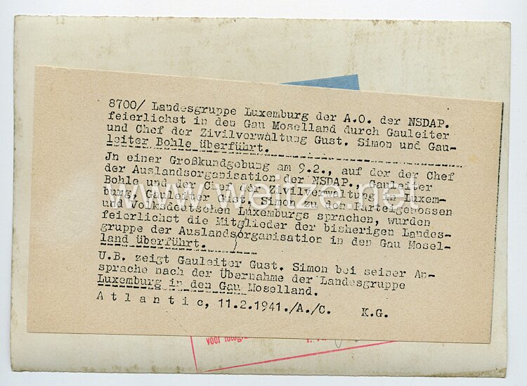 III. Reich Pressefoto, Landesgruppe Luxemburg der A.O. der NSDAP 11.2.1941 Bild 2