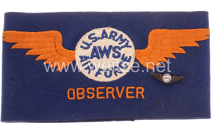 Usa World War 2 Aircraft Warning Service Observer Armband And Pin