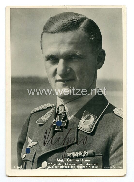 Luftwaffe - Originalunterschrift von Ritterkreuzträger Oberstleutnant Günther Lützow