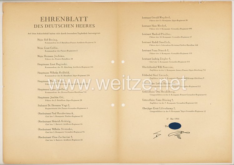 Ehrenblatt des deutschen Heeres - Ausgabe vom 27. Mai 1944