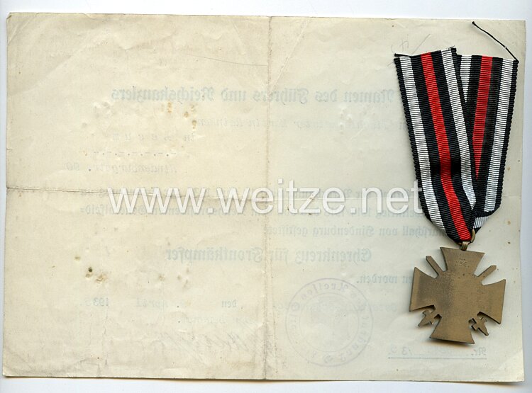 Ehrenkreuz für Frontkämpfer 1914-18 mit Urkunde Bild 2